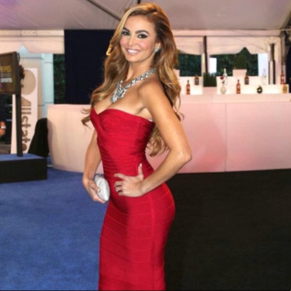 Herve Leger Red Strapless Bodycon Dress Bandage L